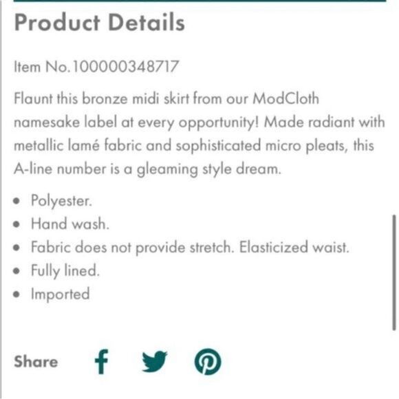 Modcloth Metallic Skirt Glitz The Metallic Midi Skirt Tie Elastic Bronze S NWT - Picture 11 of 13